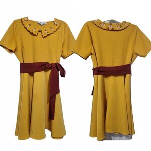 Yellow Dress with Floral Collar and Belt